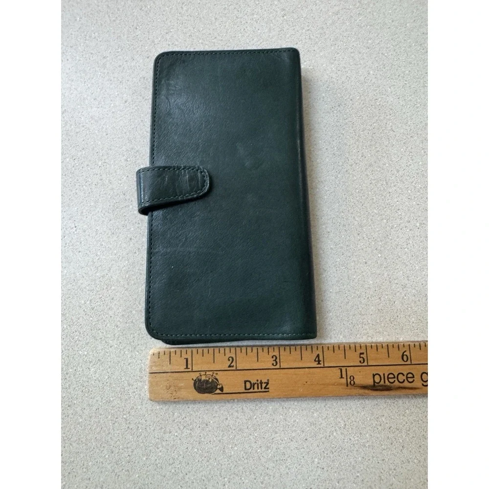 Vintage Coach Green Bifold checkbook Wallet Solid Logo with ID Window slots